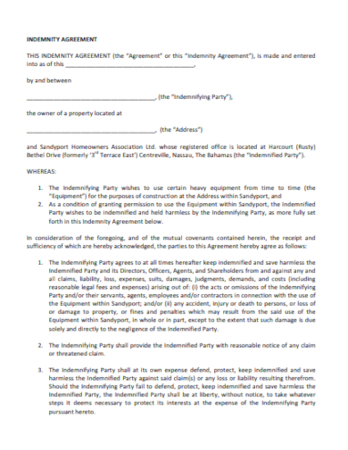 Construction Indemnity Agreement Form