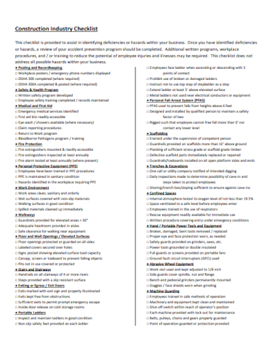Construction Industry Cleaning Checklist