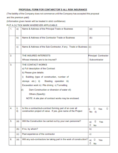Construction Insurance Proposal Form