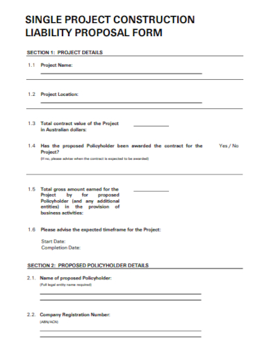 Construction Liability Proposal Form