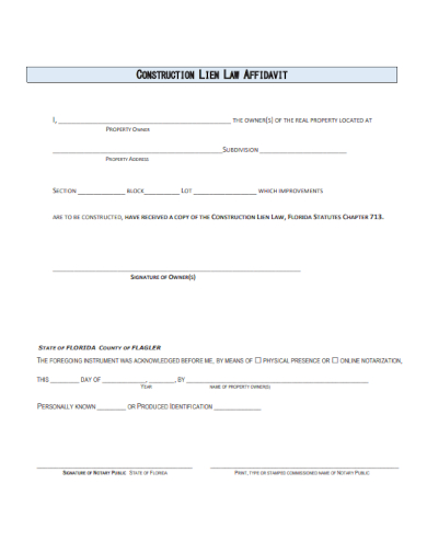 Construction Lien Law Affidavit Form