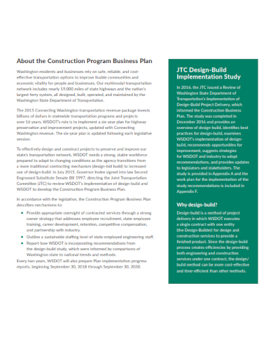 Construction Program Business Plan