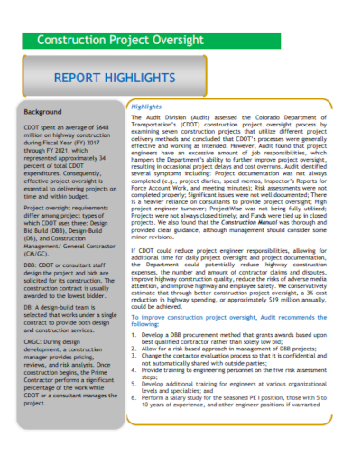 Construction Project Oversight Audit Report