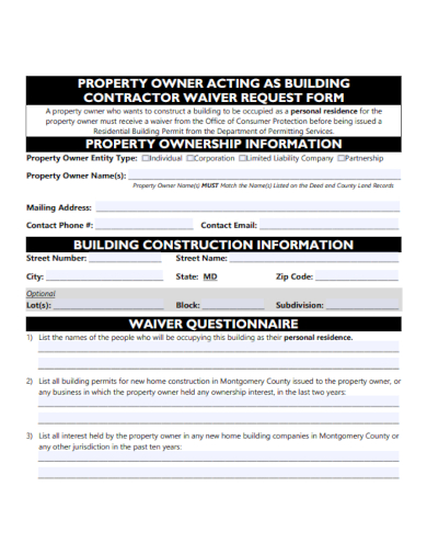 Construction Property Waiver Form