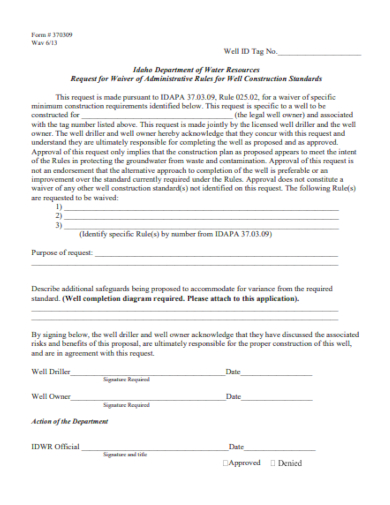 Construction Request of Waiver Form