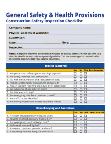 Construction Safety Cleaning Checklist