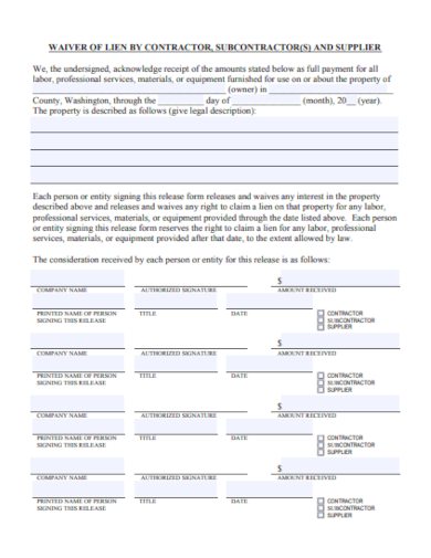 Construction Supplier Waiver Form