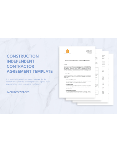 Construuction Independent Contractor Agreement Template