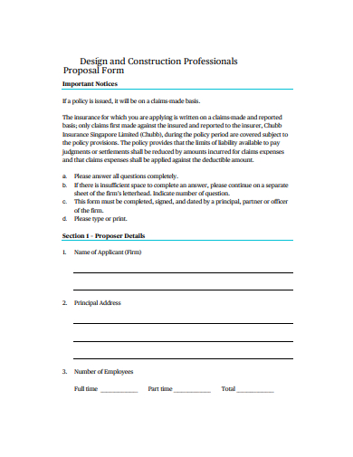 Design and Construction Professional Proposal Form