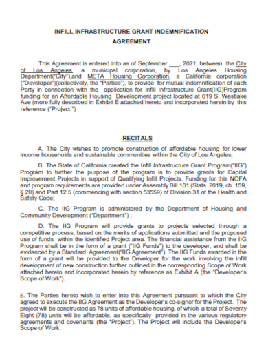 Housing Construction Indemnity Agreement