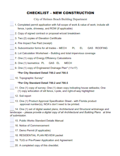 New Construction Checklist in PDF