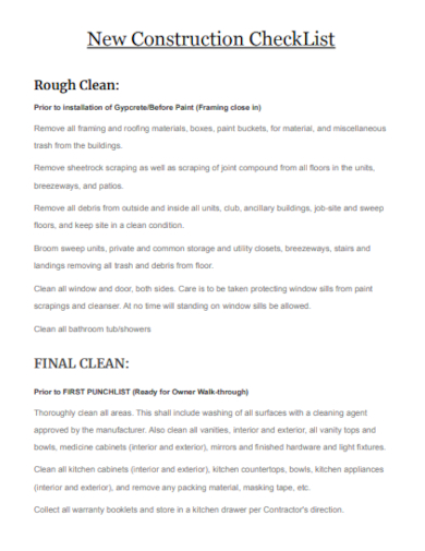 New Construction Cleaning Checklist