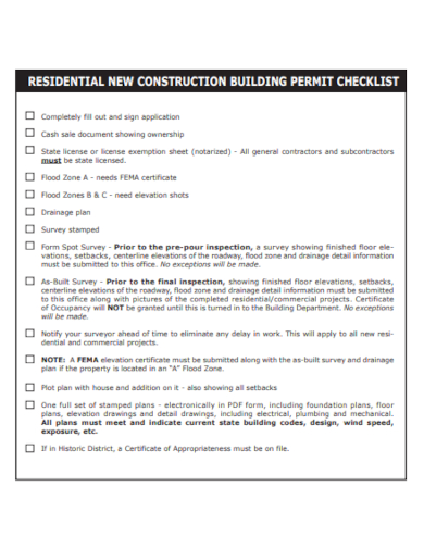New Construction Permit Checklist