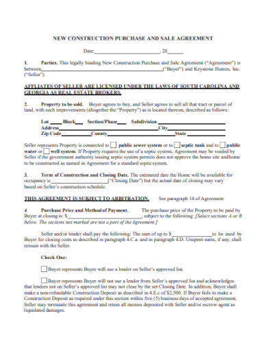 New Construction Purchase Agreement