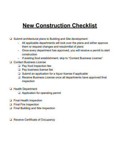 New Residential Construction Checklist