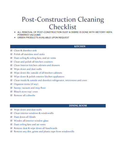 Post Construction Kitchen Cleaning Checklist