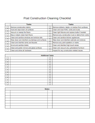 Printable Construction Cleaning Checklist