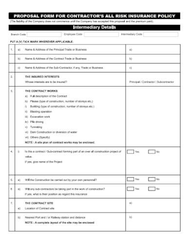 Proposal Form for Construction Contractor