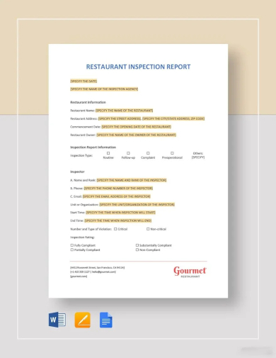 Restaurant Inspection Report Template