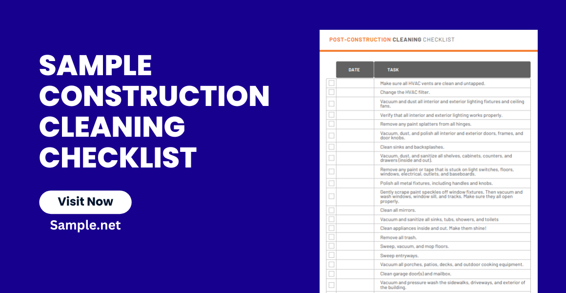 sample construction cleaning checklist