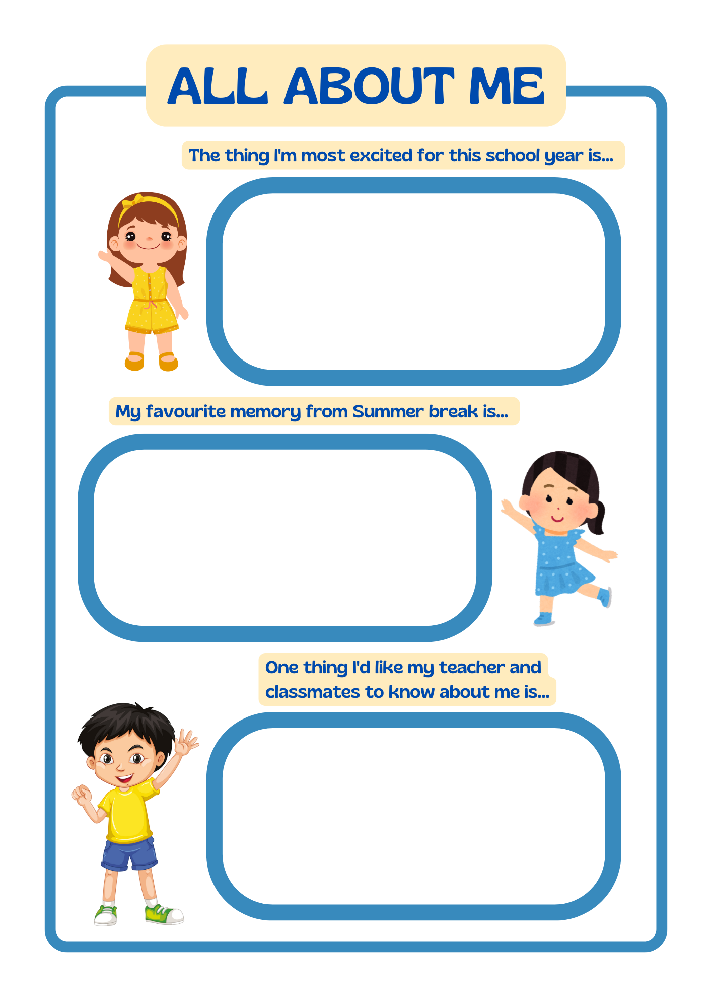 1st grade all about me worksheet