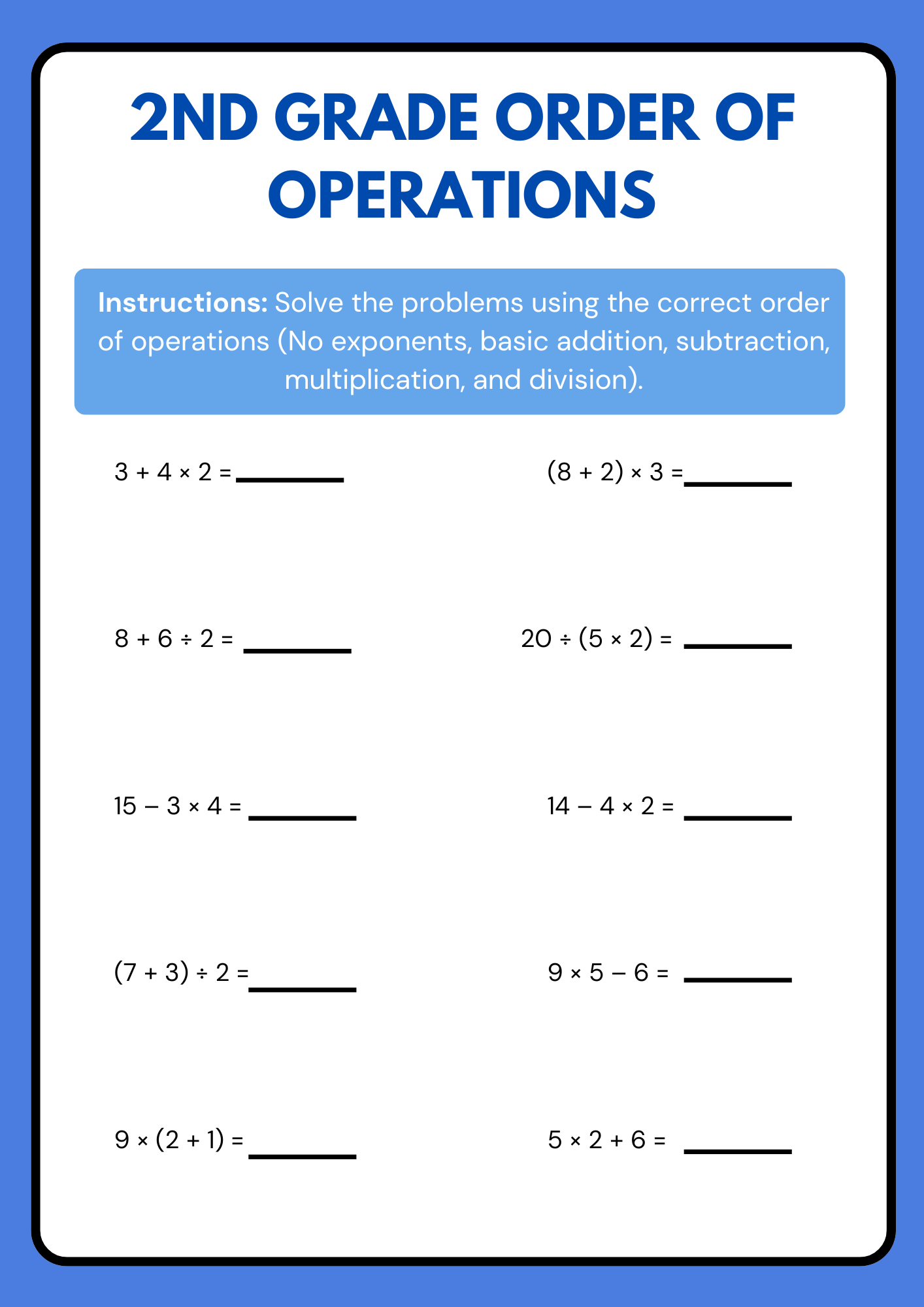 2nd Grade Order of Operations