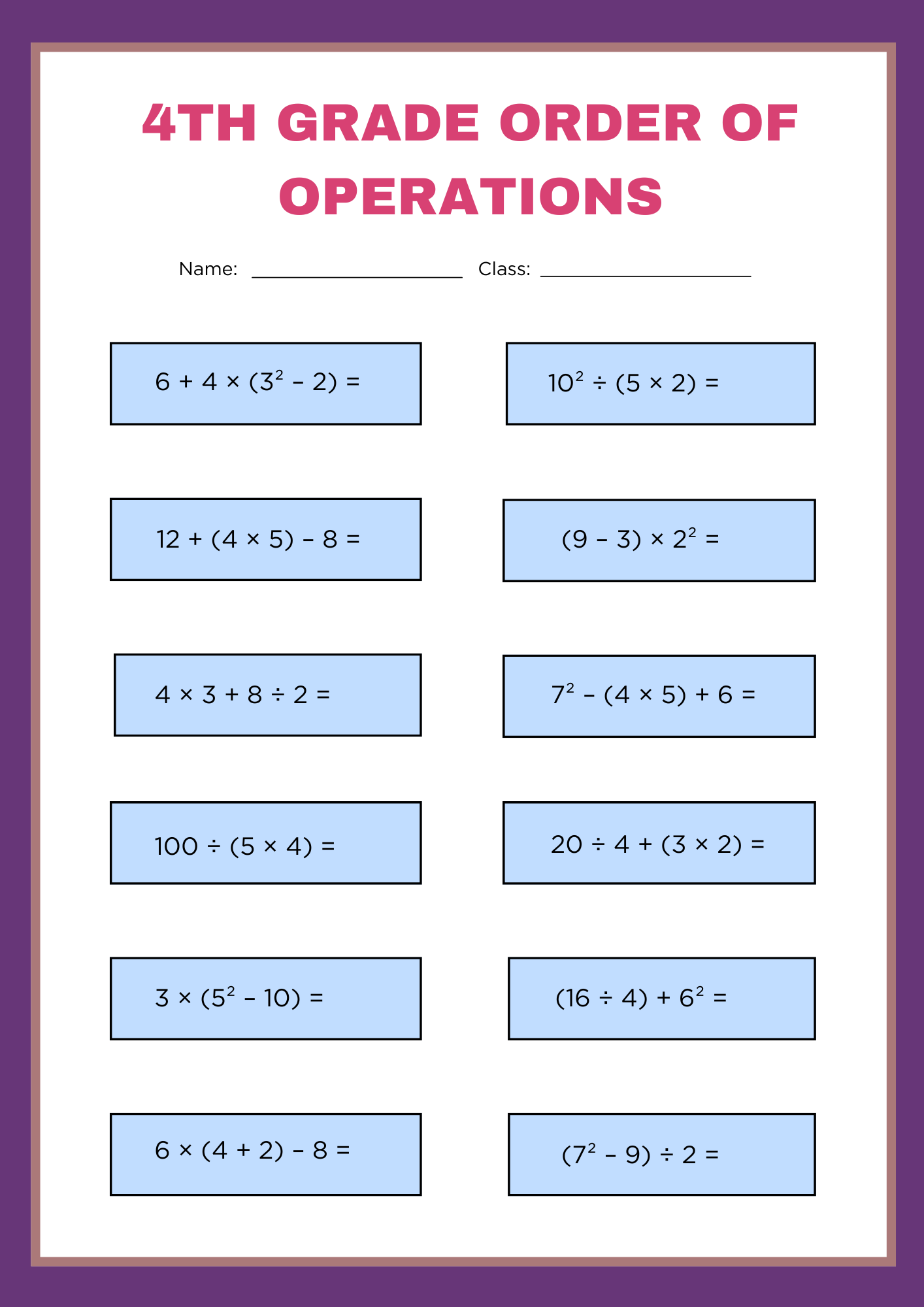 4th Grade Order of Operations