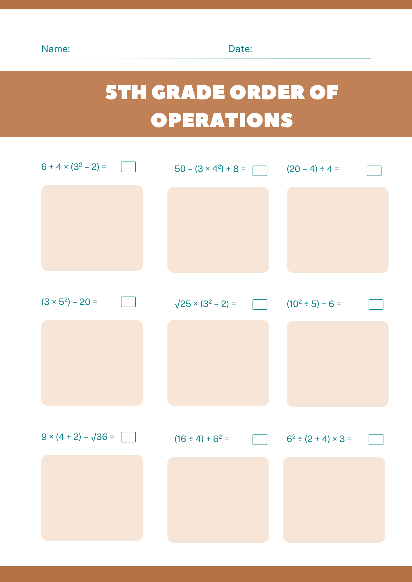 5th Grade Order of Operations Worksheet