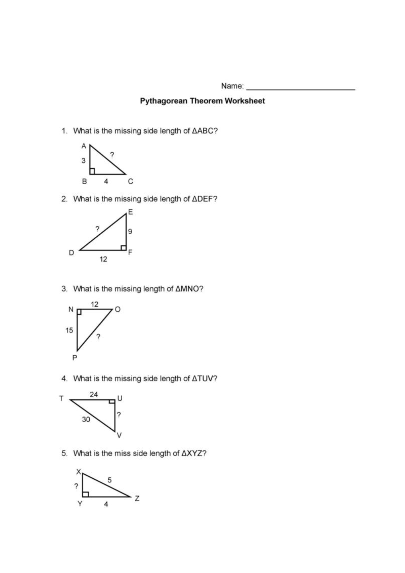 6th Grade Pythagorean Theorem Worksheet 