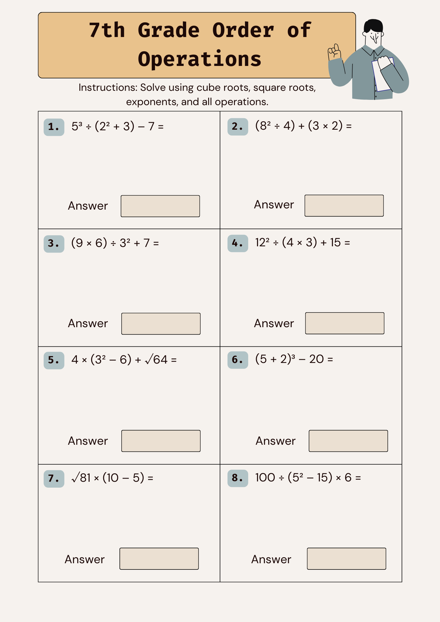 7th Grade Order of Operations Worksheet