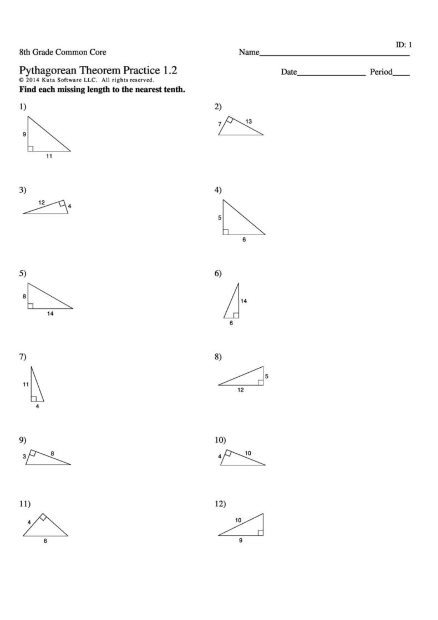 8th Grade Pythagorean Theorem Practice Worksheet 