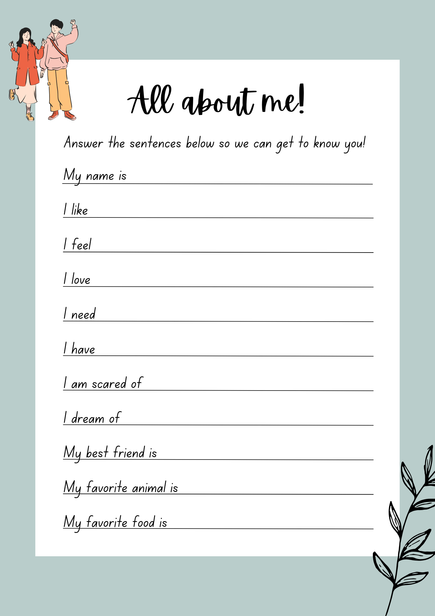 Adult All about me Worksheet