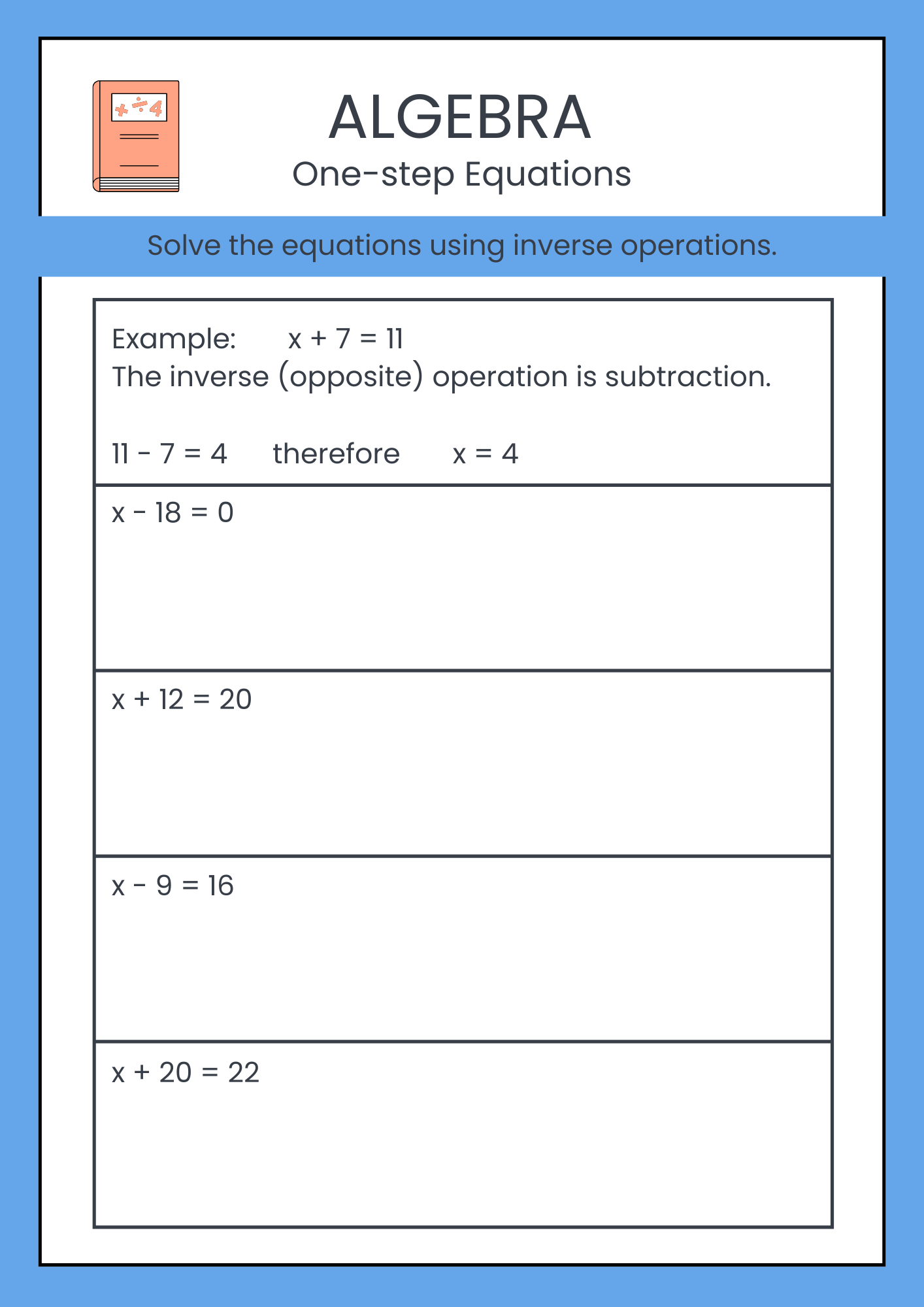 Algebra Oder of Operations Worksheet