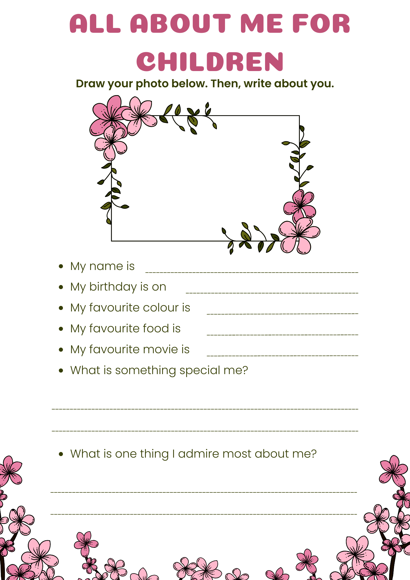 All About me Worksheet for Children