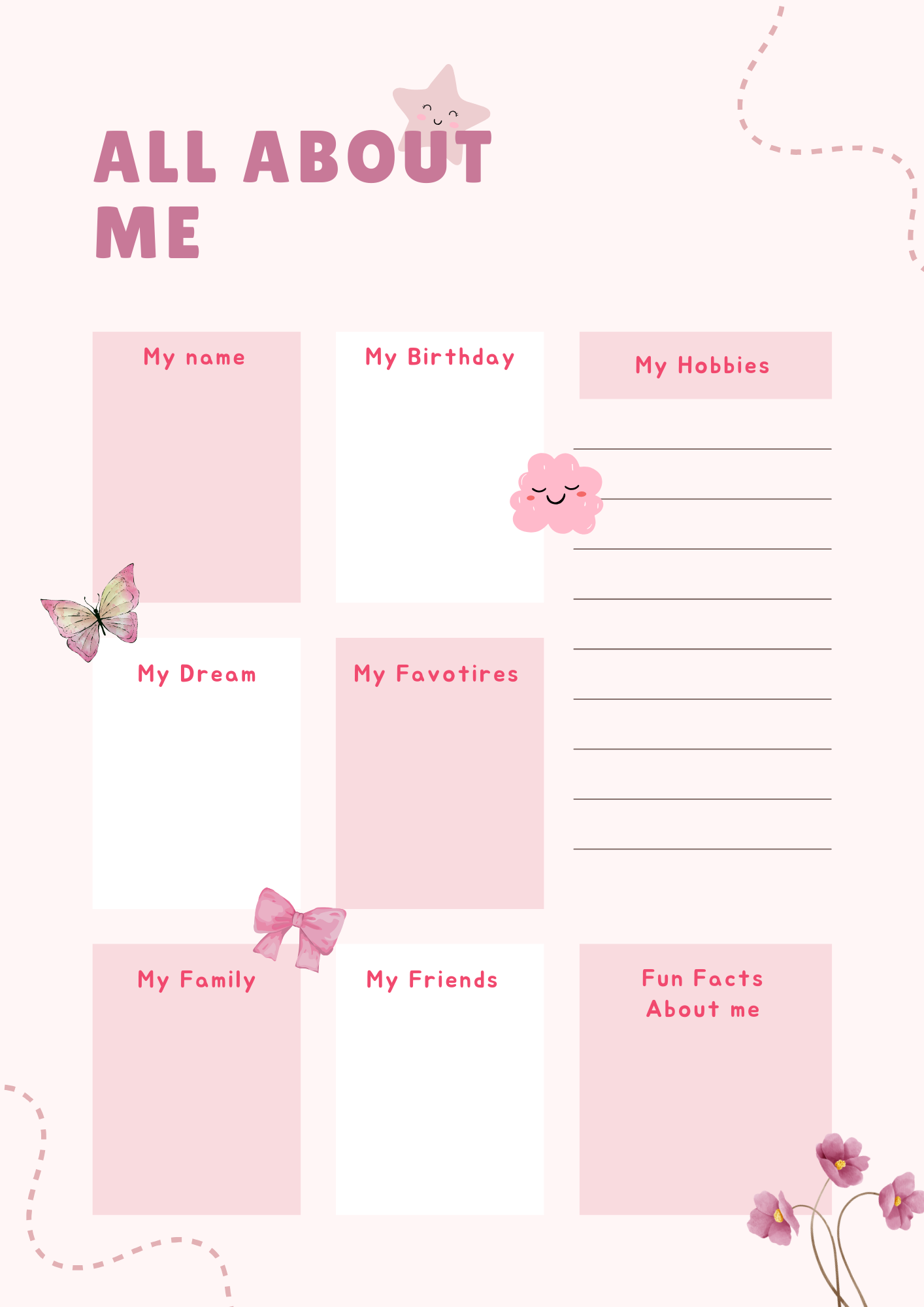 All About me Worksheet for Girls