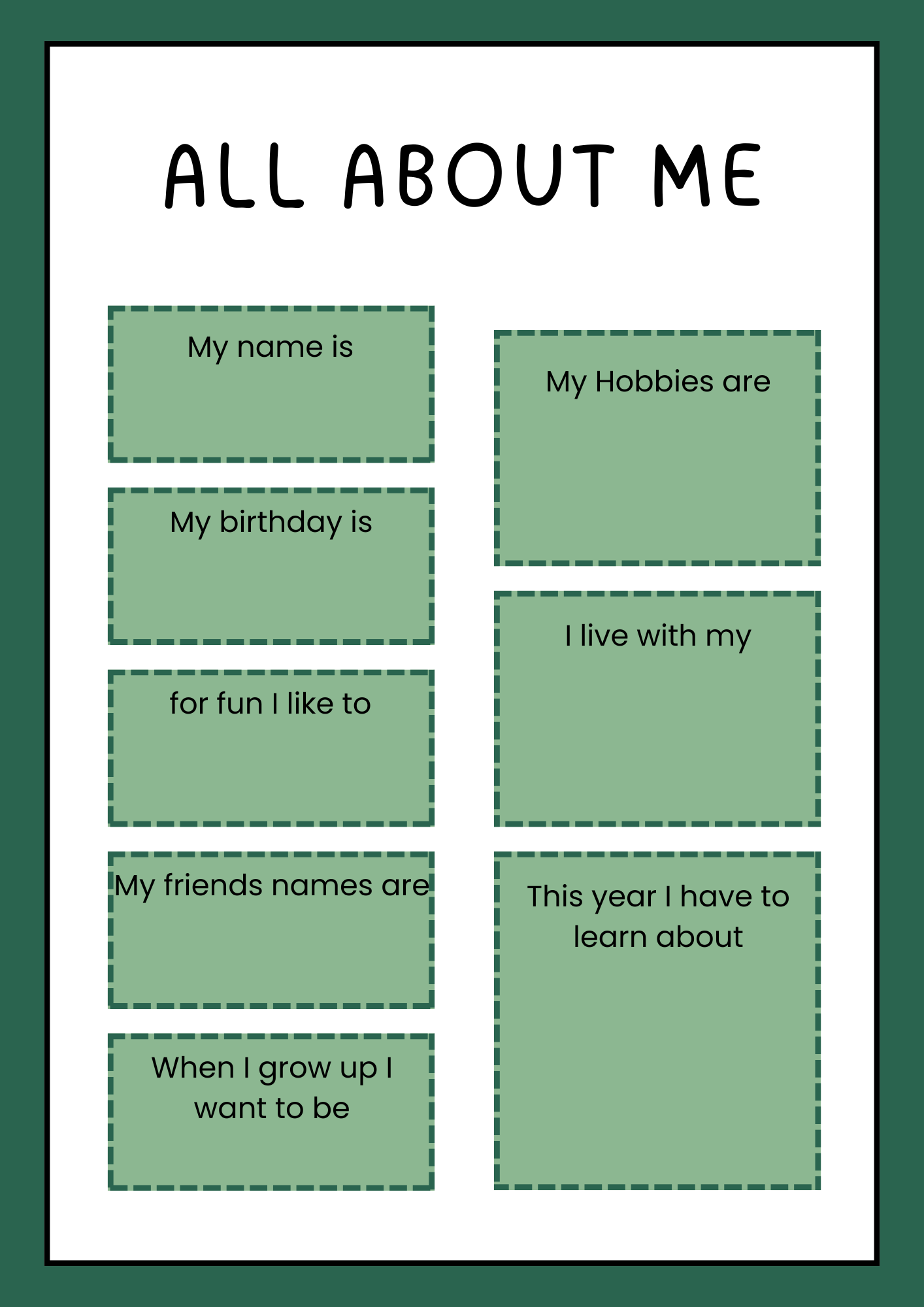 All About me Worksheet for Middle School Students