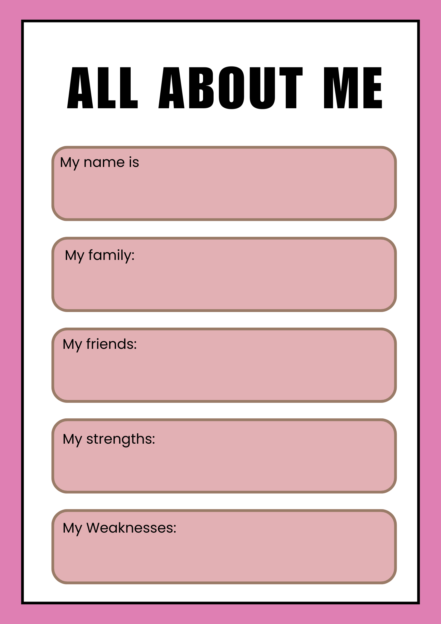 All About me Worksheet for Nursery