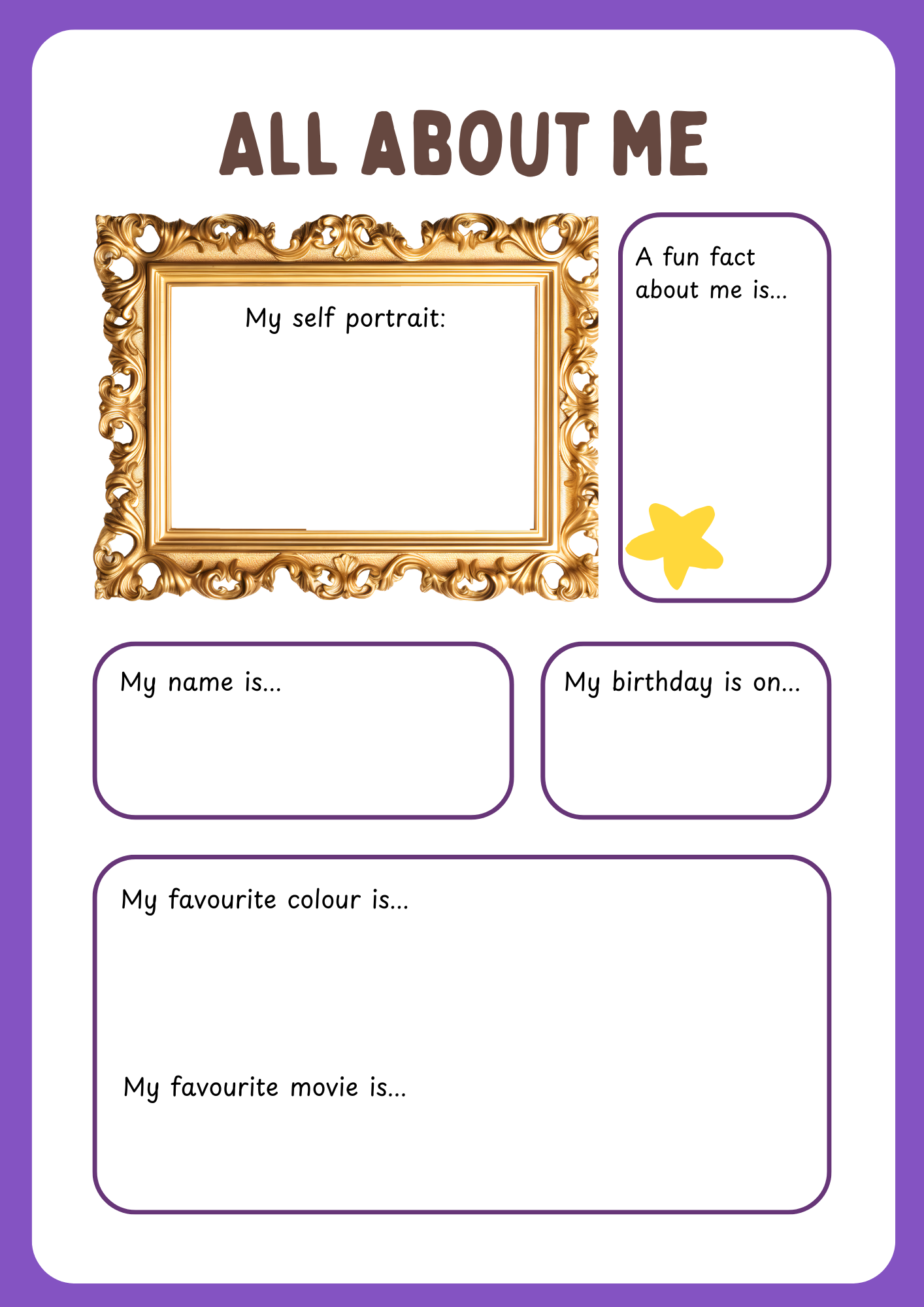 All About me Worksheet for Preschool Kids