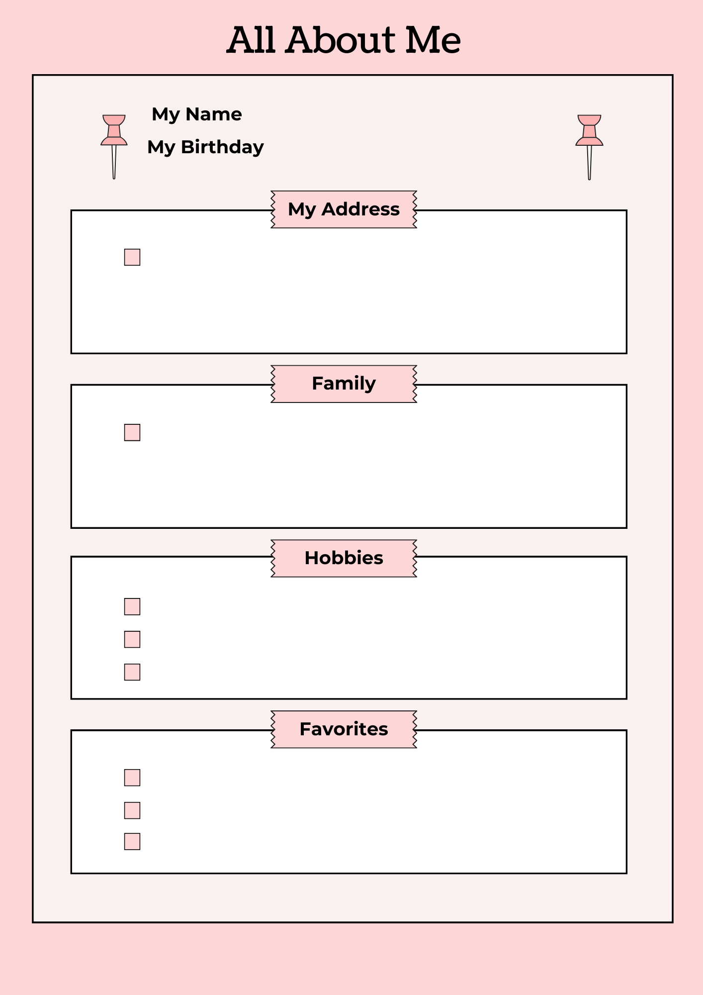 All About me Worksheet for Seniors