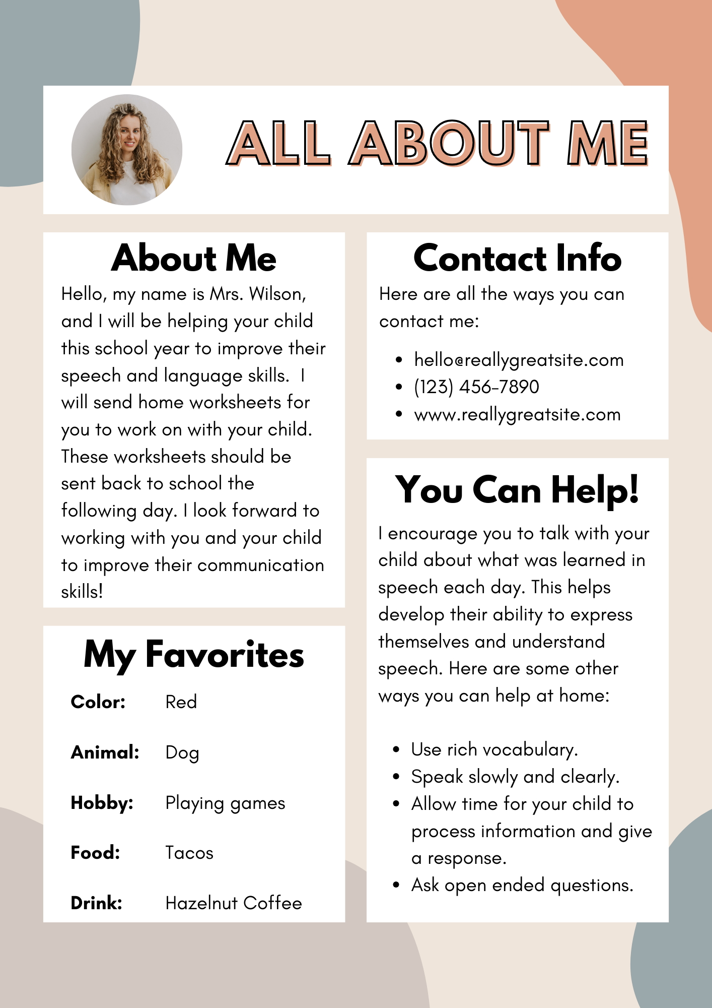 All About me Worksheet for Teachers