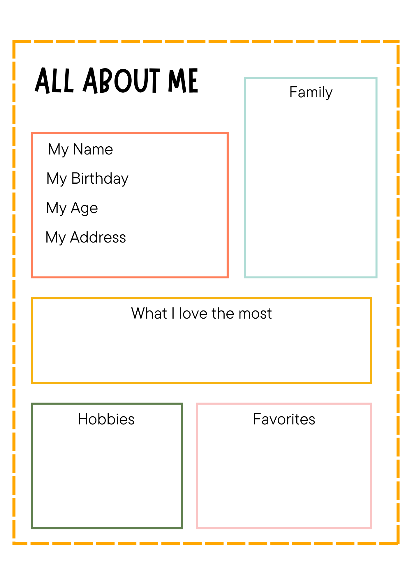 All About me Worksheet for Third Grade