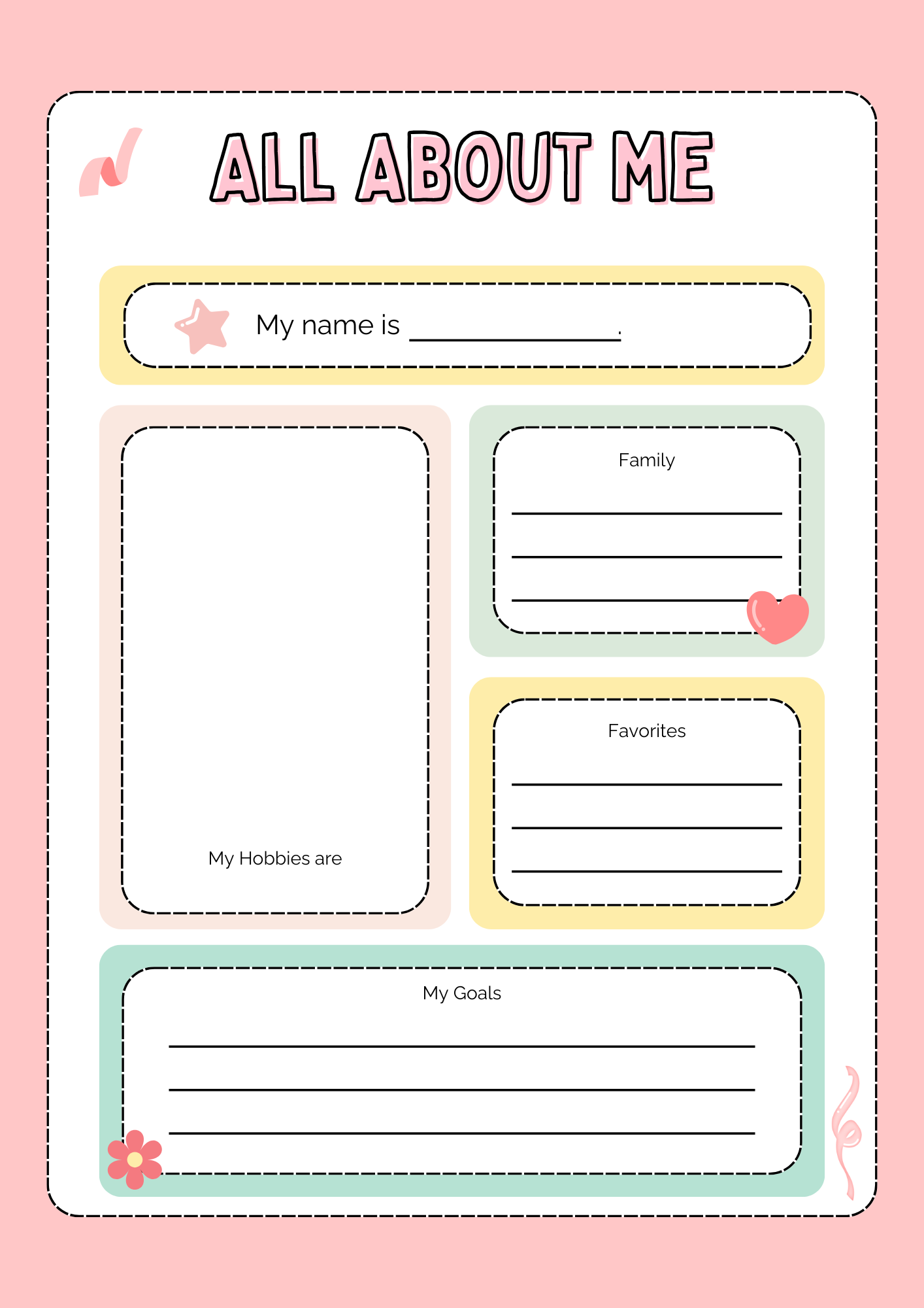 All About me Worksheet for UKG