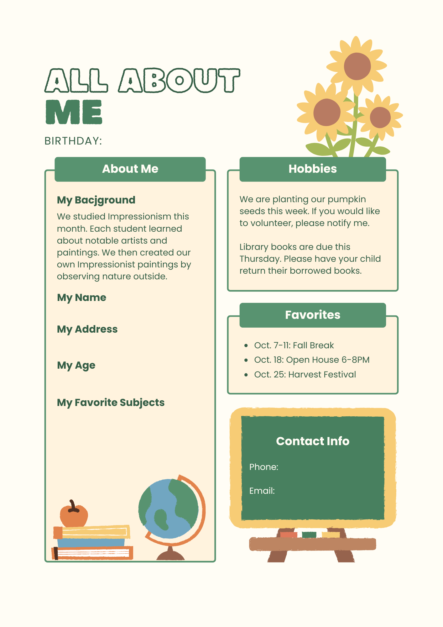 All About me Worksheet for Volunteers