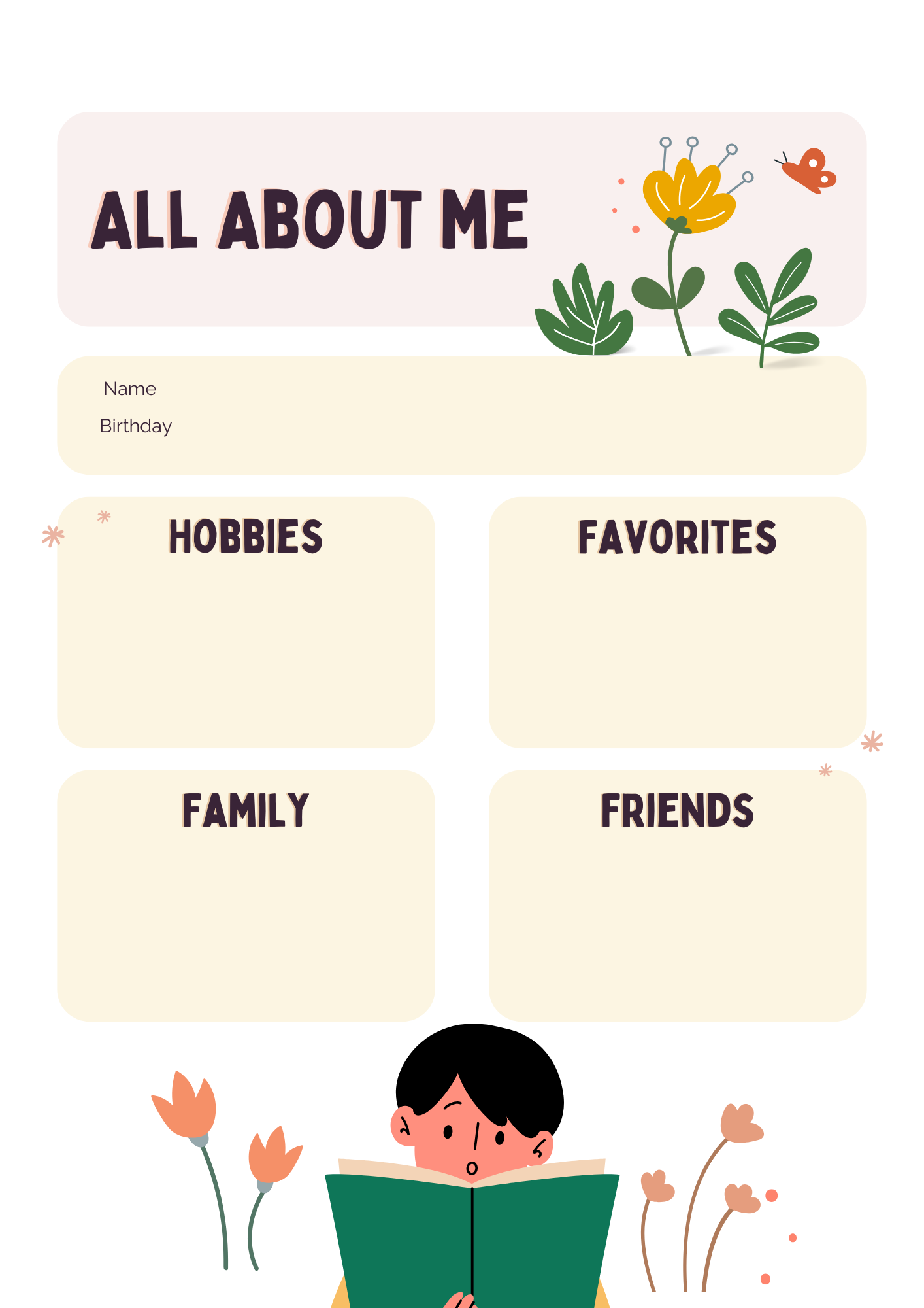 All About me Worksheet for Youth