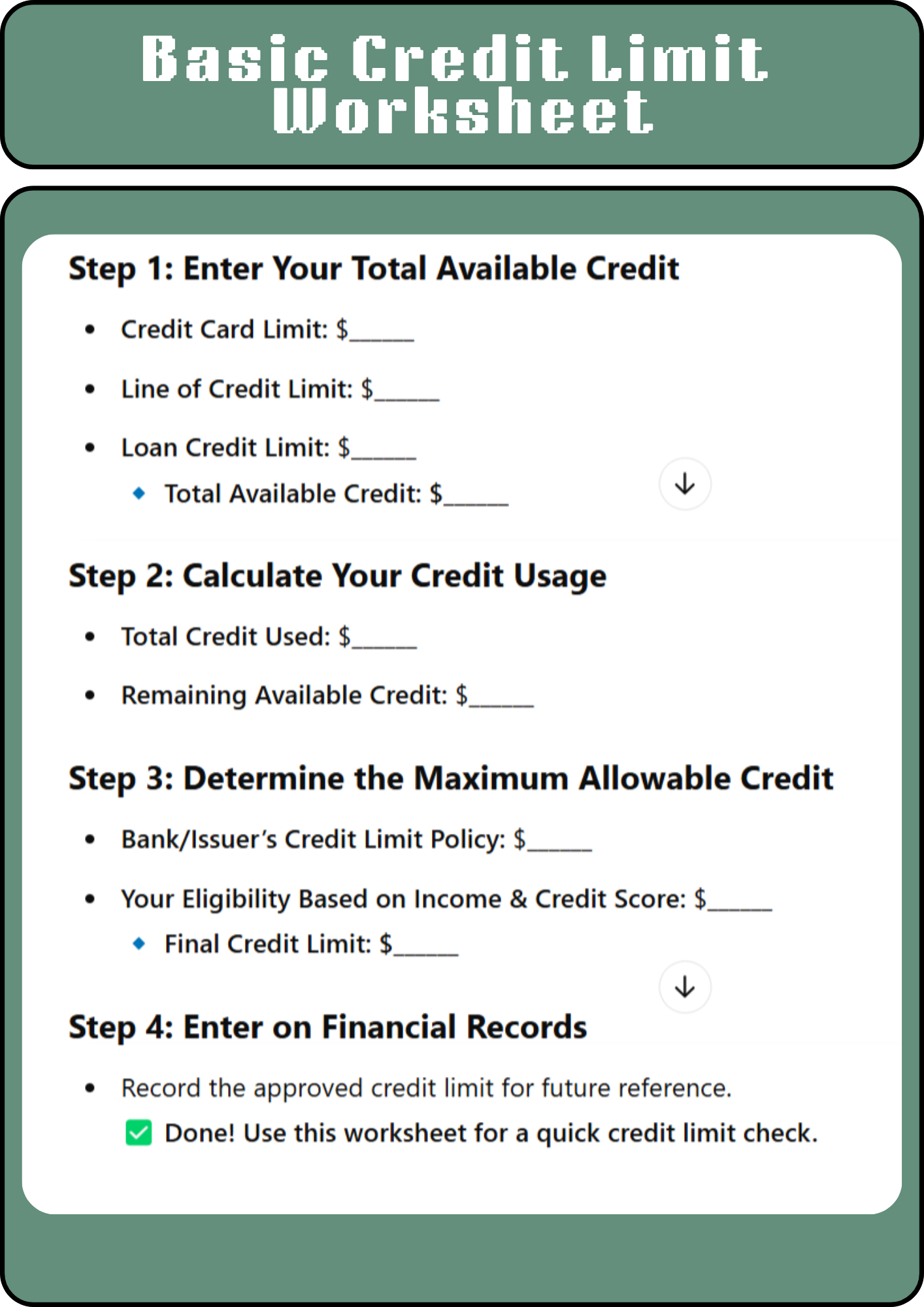 Basic Credit Limit Worksheet