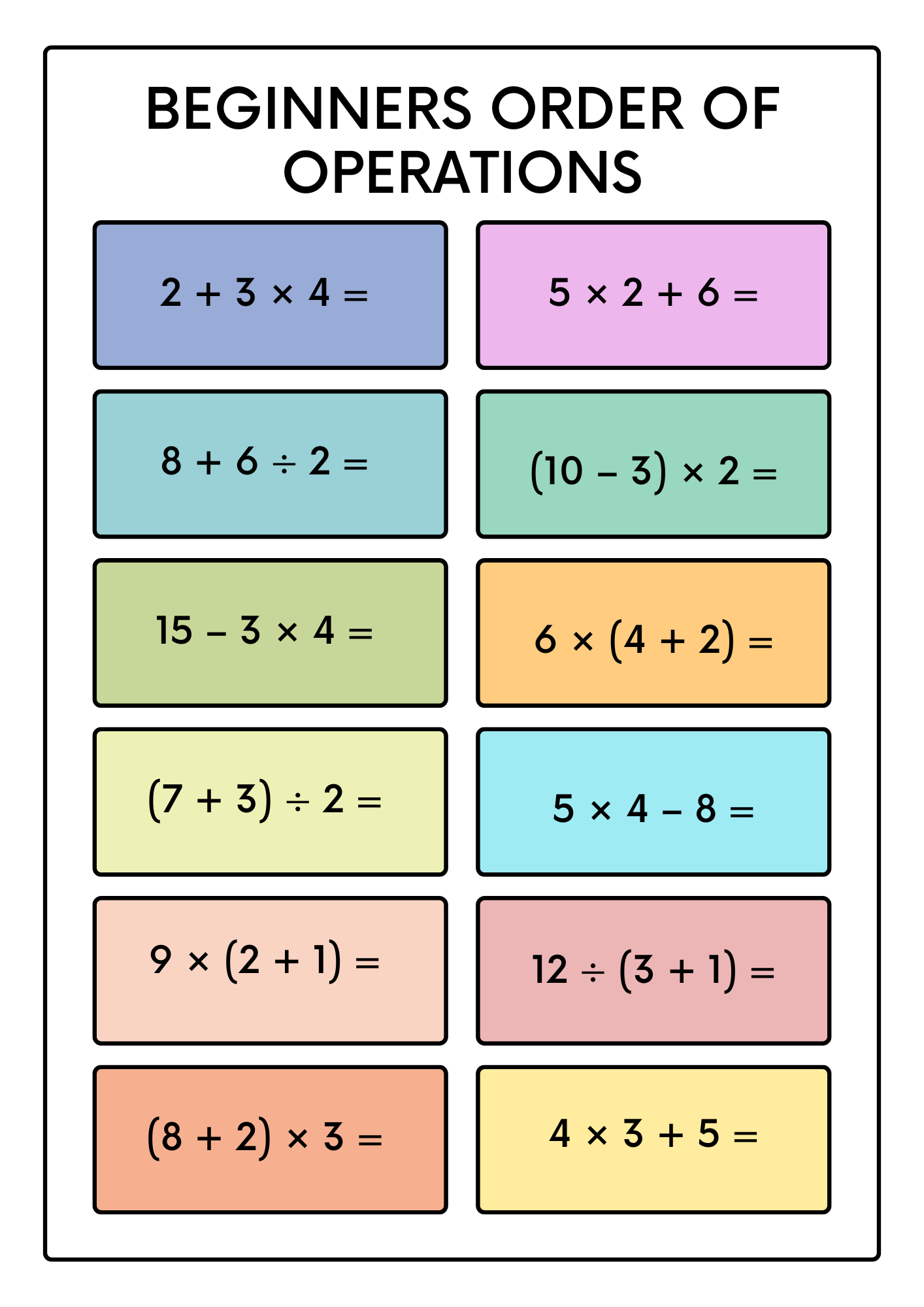 Beginners Order of Operations Worksheet