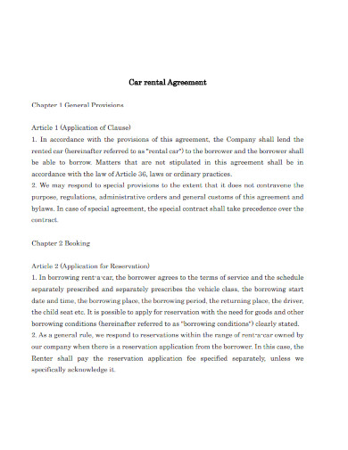 Car rental Agreement Template