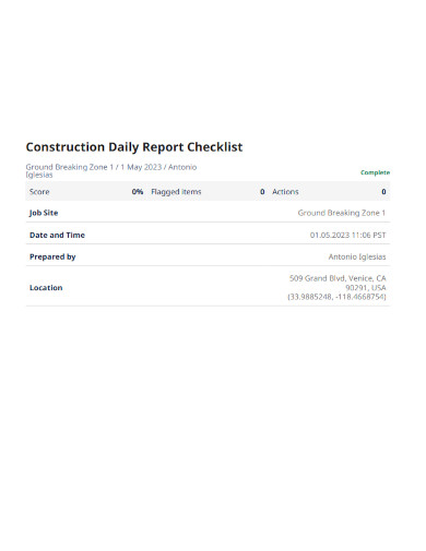 Construction Daily Report Checklist