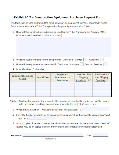 Construction Equipment Purchase Request Form