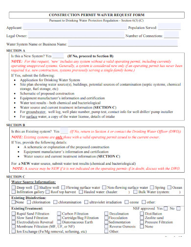 Construction Permit Waiver Request Form